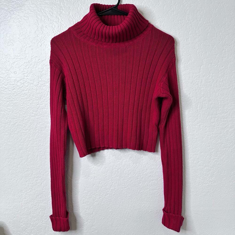 Revamped Ribbed Knit Long Sleeve Cropped Turtleneck Sweater - S